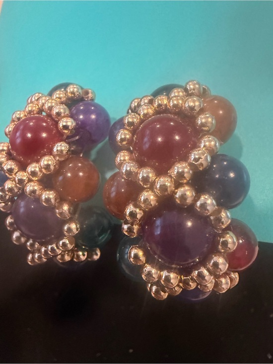Jewelry - Vintage Beaded Statement Clip Earrings - Gold Accents. 1980s